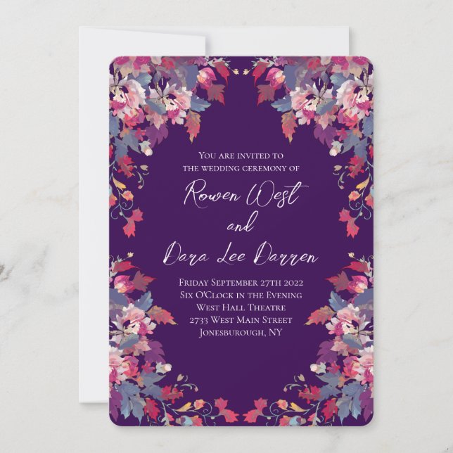 Cartes d'invitation de mariage florales violettes  (Devant)