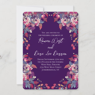 Cartes d'invitation de mariage florales violettes 