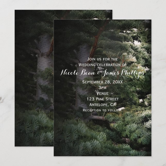 Cartes d'invitation de mariage Forêt Rustique Arbr (Devant / Derrière)