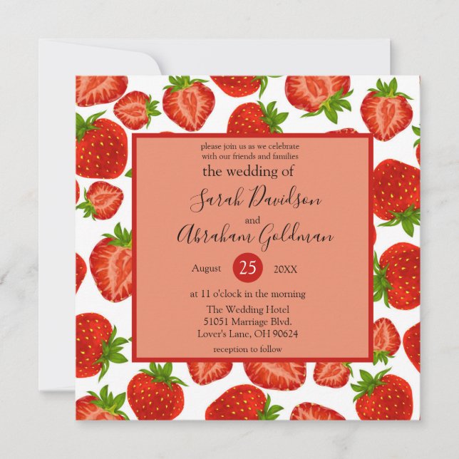 Cartes d'invitation de mariage - Fraises Botanique (Devant)