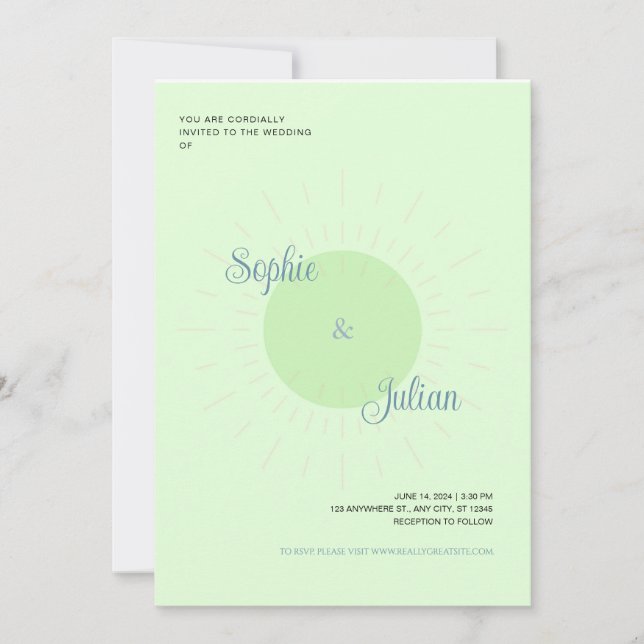 Cartes d'invitation de mariage Green Sunburst (Devant)