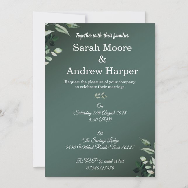 Cartes d'invitation de mariage Greenery recto-vers (Dos)
