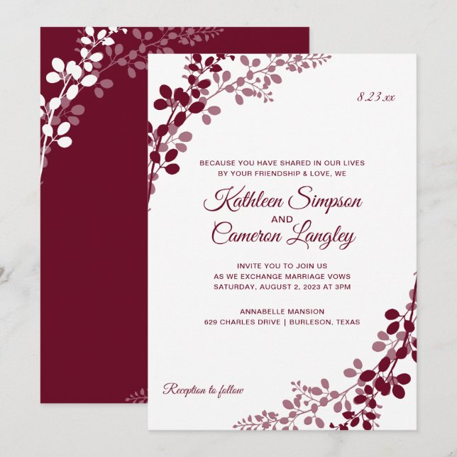 Cartes d'invitation de mariage Gypsophile ou Vigne (Devant / Derrière)