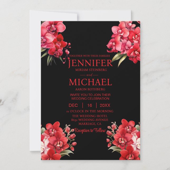 Cartes d'invitation de mariage hiver été orchidées (Devant)