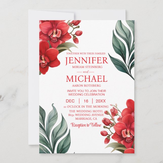 Cartes d'invitation de mariage hiver été orchidées (Devant)
