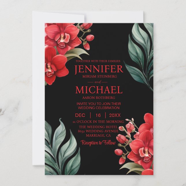 Cartes d'invitation de mariage hiver été orchidées (Devant)