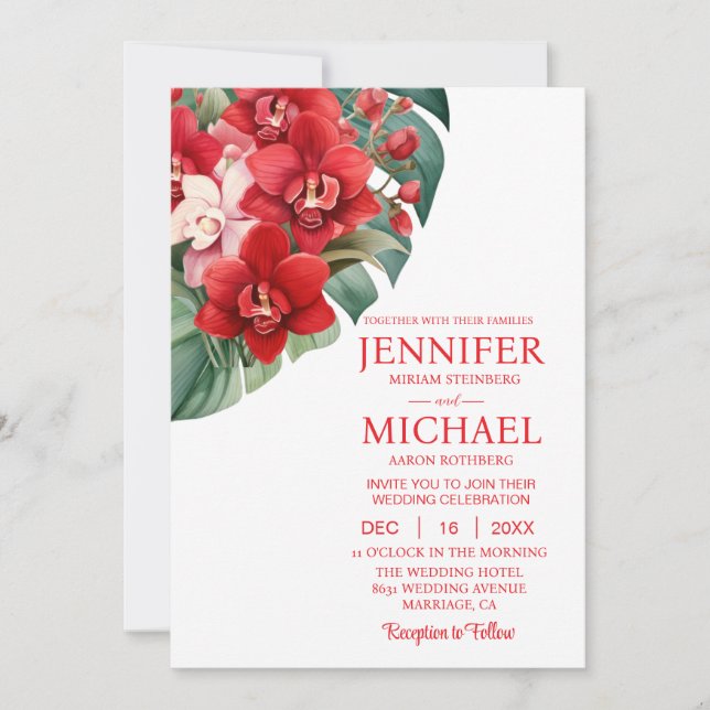 Cartes d'invitation de mariage hiver été orchidées (Devant)
