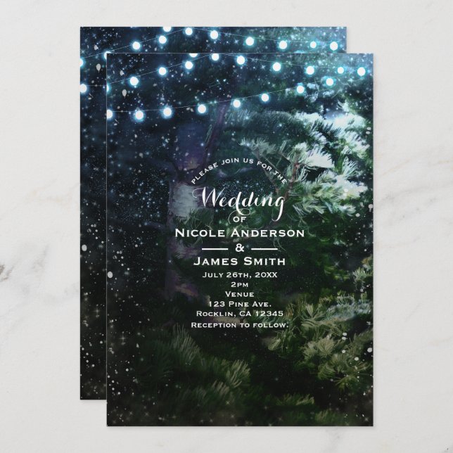 Cartes d'invitation de mariage hivernal avec arbre (Devant / Derrière)