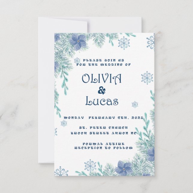 Cartes d'invitation de mariage hivernal moderne (Devant)