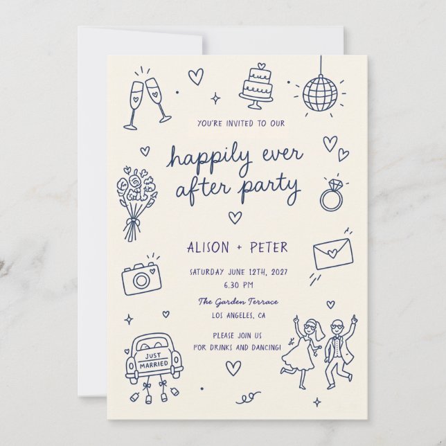 Cartes d'invitation de mariage illustrées à la mai (Devant)