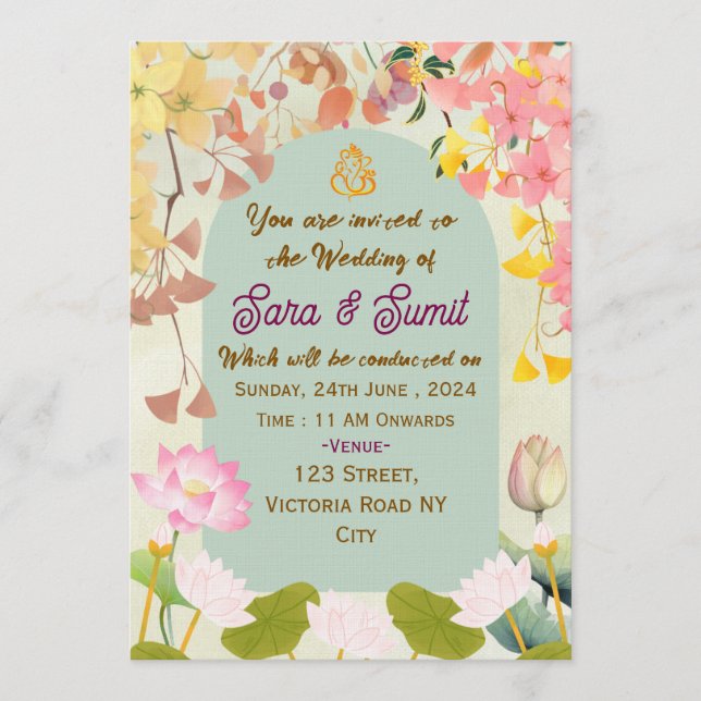 Cartes d'invitation de mariage indien  (Devant)