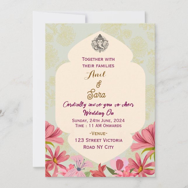 Cartes d'invitation de mariage indien  (Devant)