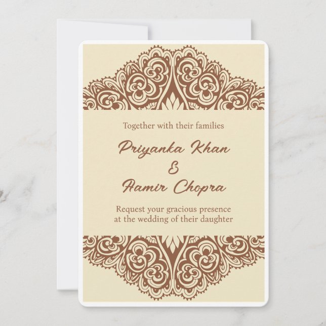 Cartes d'invitation de mariage indien henna (Devant)