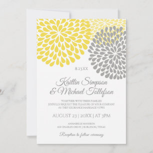 Cartes d'invitation de mariage jaune et gris Flo