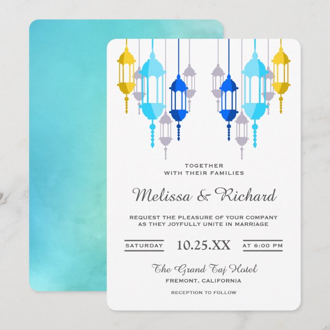 Cartes d'invitation de mariage Lanternes arabes mo (Devant / Derrière)