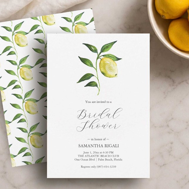 Cartes d'invitation de mariage lemon en impression (Lemon themed bridal shower invitations printing by Do Tell A Belle)