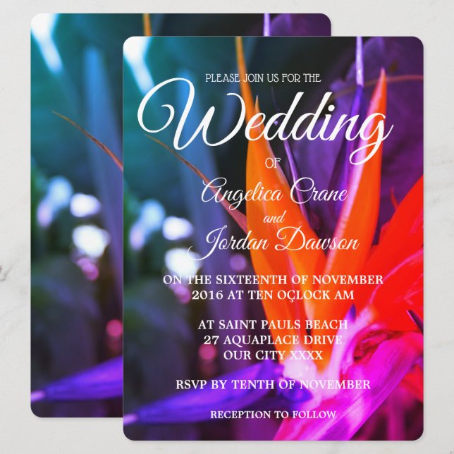 Cartes d'invitation de mariage merveilleux oiseau  (Devant / Derrière)