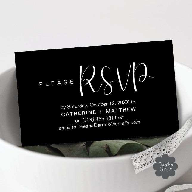 Cartes d'invitation de mariage modernes Relance de (Modern Wedding Celebration Invites RSVP Reminder Enclosed Card in Classy Black White)