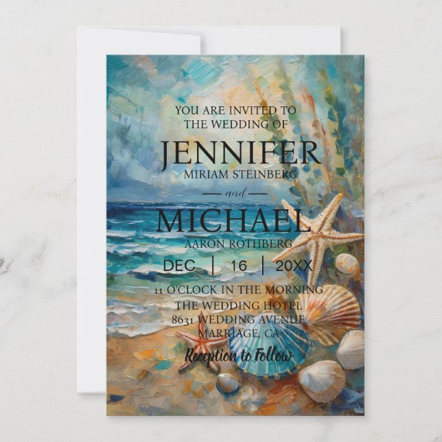 Cartes d'invitation de mariage nautiques Ocean Bea (Devant)