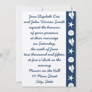 Cartes d'invitation de mariage Navy Summer Seashel