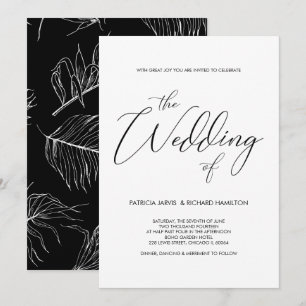Cartes d'invitation de mariage noir et blanc lettr