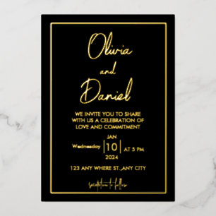 Cartes d'invitation de mariage noir et or