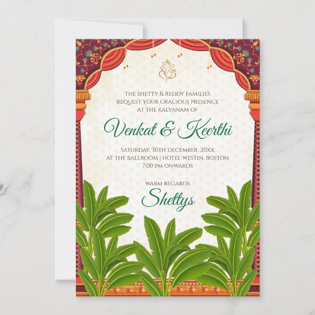 Cartes d'invitation de mariage numériques sud-indi (Devant)