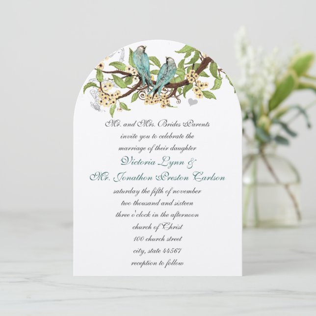 Cartes d'invitation de mariage oiseau bleu sarcell (Debout devant)