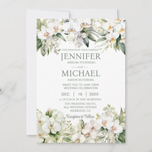 Cartes d'invitation de mariage Orchidées blanches  (Devant)