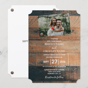 Cartes d'invitation de mariage photo en bois rusti