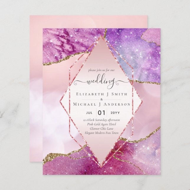 Cartes d'invitation de mariage Pink AGATE scintill (Devant / Derrière)