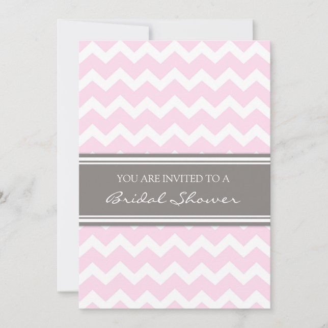 Cartes d'invitation de mariage Pink Gray Chevron (Devant)