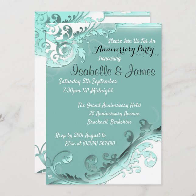 Cartes d'invitation de mariage pour anniversaire d (Devant / Derrière)