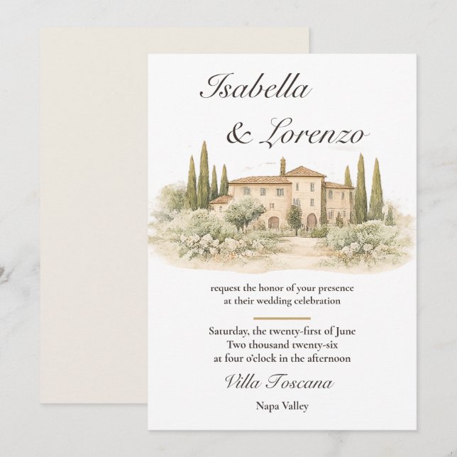 Cartes d'invitation de mariage romantiques de vill (Devant / Derrière)