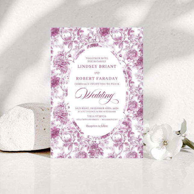 Cartes d'invitation de mariage romantiques Toile d (Romantic Dusty Pink Toile de Jouy Wedding Invitation)
