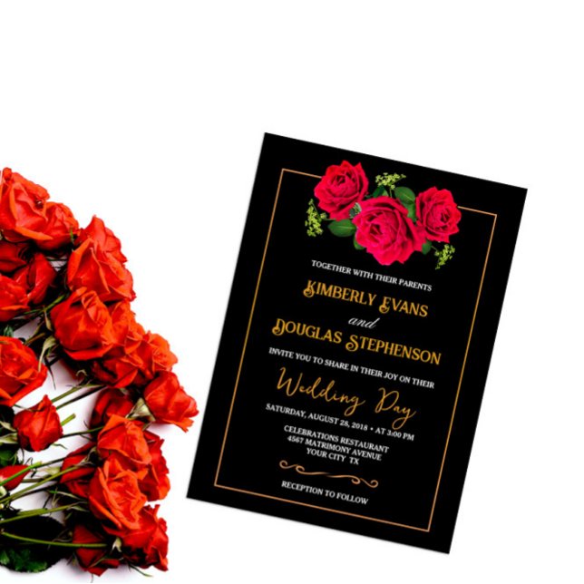 Cartes d'invitation de mariage Rose Bordeaux et Or (Créateur téléchargé)
