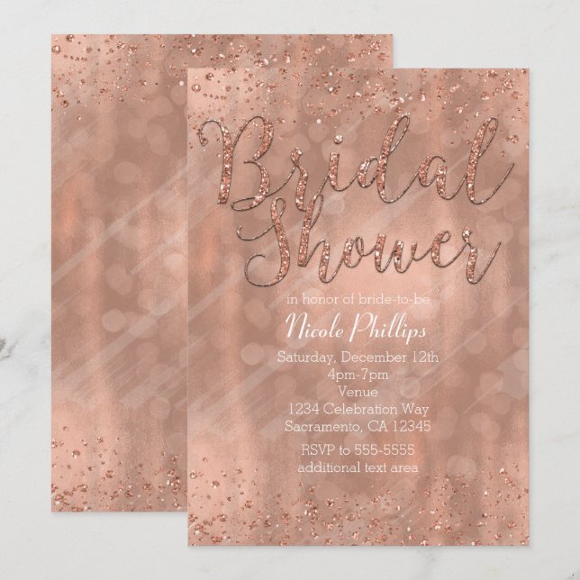 Cartes d'invitation de mariage rose doré et glamou (Devant / Derrière)