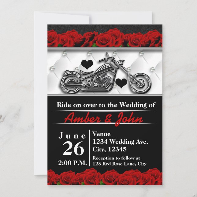 Cartes d'invitation de mariage Rose en cuir de mot (Devant)