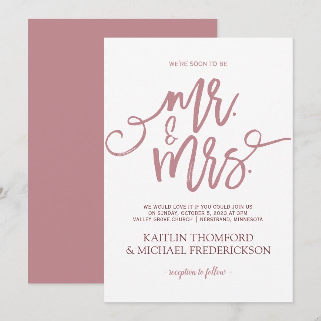 Cartes d'invitation de mariage Rose Poussiéreuse | (Devant / Derrière)