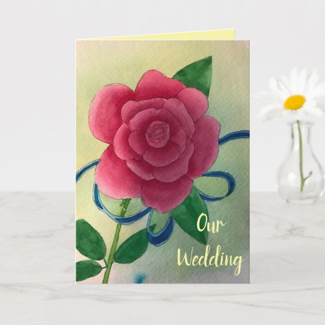 Cartes d'invitation de mariage Rose Rose Ruban Ble (Petite plante)