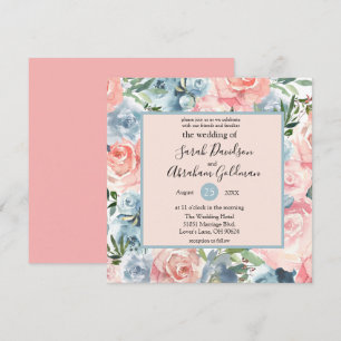 Cartes d'invitation de mariage - Roses florales bl