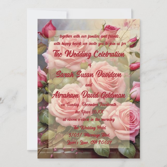 Cartes d'invitation de mariage Roses Roses élégant (Devant)