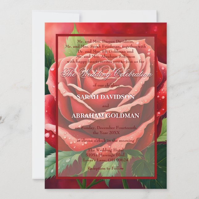 Cartes d'invitation de mariage Roses Rouges pour P (Devant)