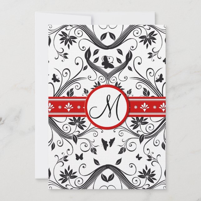 Cartes d'invitation de mariage rouge à tourbillons (Devant)