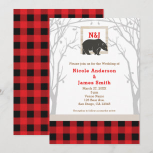 Cartes d'invitation de mariage Rustic Bear & Red P