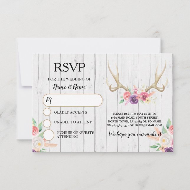 Cartes d'invitation de mariage rustique avec bois  (Devant)