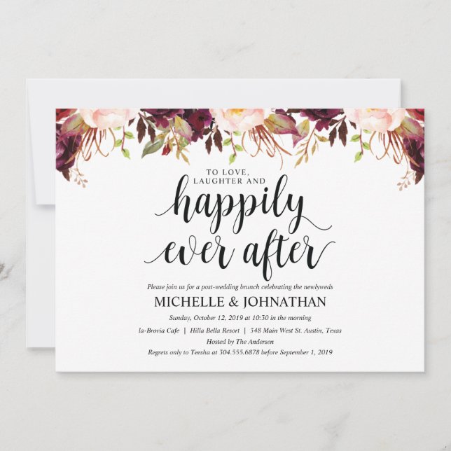 Cartes d'invitation de mariage rustique bordeaux (Devant)