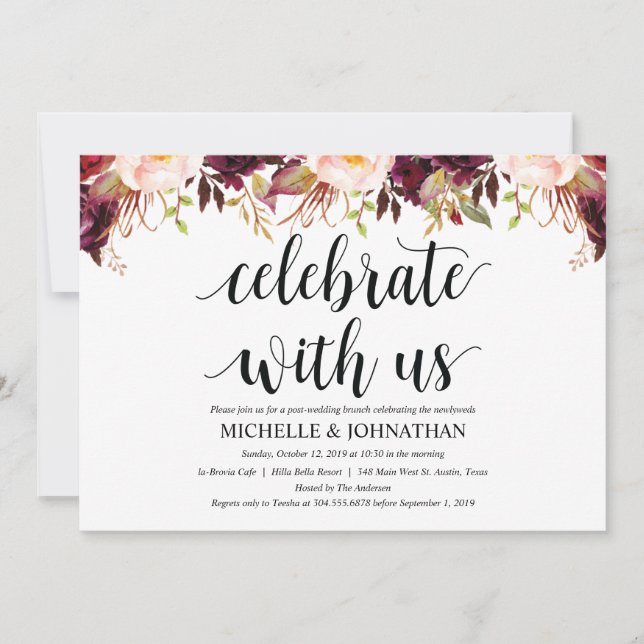 Cartes d'invitation de mariage rustique burgundy a (Devant)