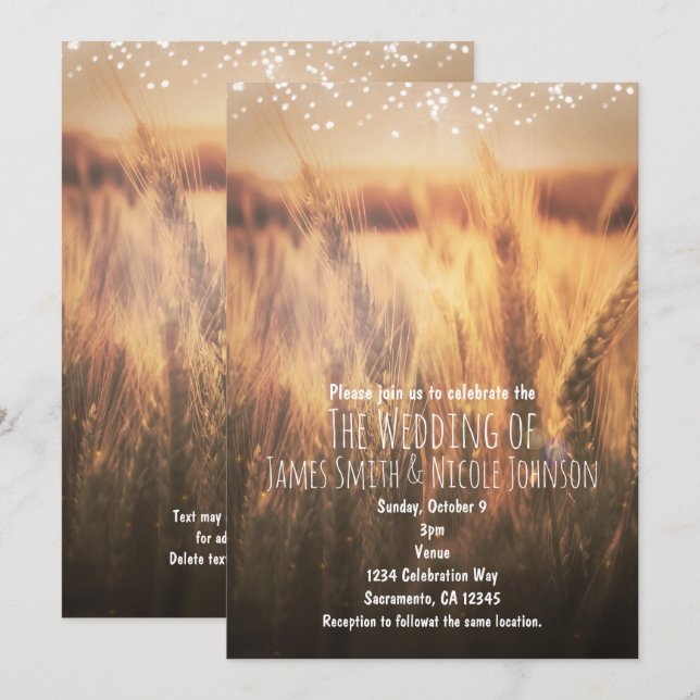 Cartes d'invitation de mariage rustique champ de b (Devant / Derrière)