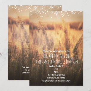 Cartes d'invitation de mariage rustique champ de b